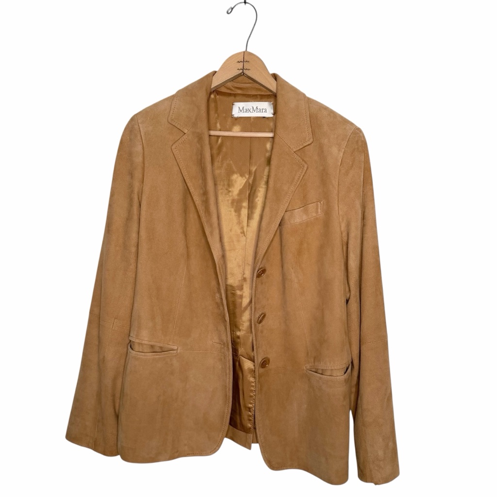 Maxmara Tan Goat Suede Blazer Coat Front Button
